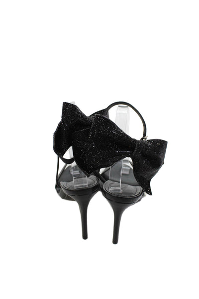 Schutz Womens Leather Ankle Strap Bow Lyla Sandal Heels Black Size 8 B