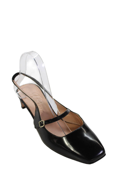 J Crew Womens Patent Leather Square Toe Slingbacks Pumps Black Size 8