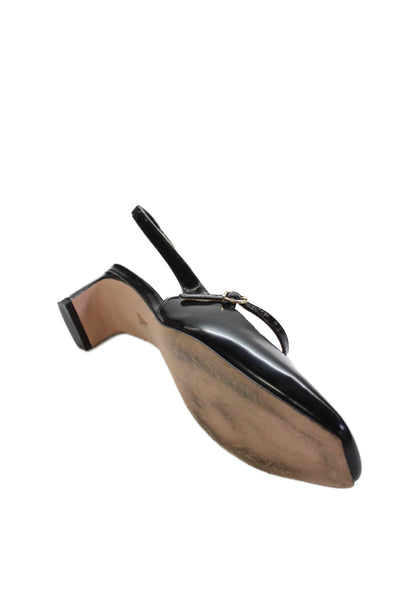 J Crew Womens Patent Leather Square Toe Slingbacks Pumps Black Size 8