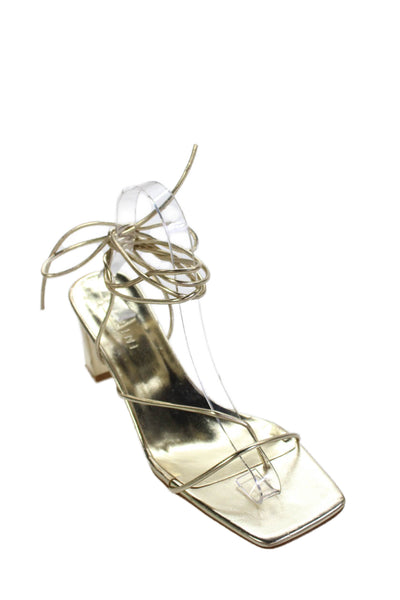 Billini Womens Strappy Thong Lace Up Sandal Heels Gold Size 8