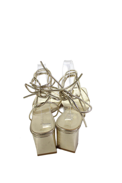 Billini Womens Strappy Thong Lace Up Sandal Heels Gold Size 8