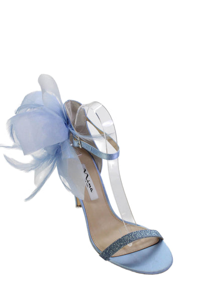 Nina Womens Satin Glitter Strap Sandal Heels Sky Blue Size 8 Medium