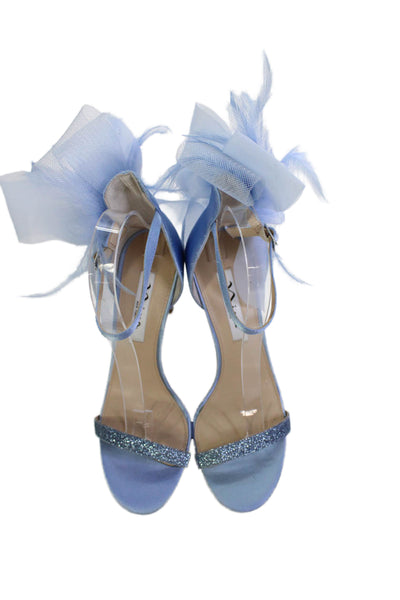Nina Womens Satin Glitter Strap Sandal Heels Sky Blue Size 8 Medium