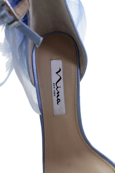Nina Womens Satin Glitter Strap Sandal Heels Sky Blue Size 8 Medium