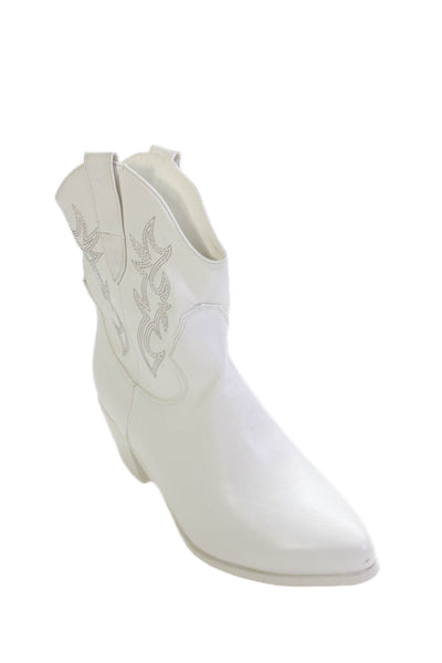 Billini Womens Pull On Pointed Toe Cowboy Ankle Boots White Size 8