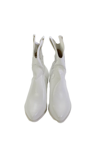 Billini Womens Pull On Pointed Toe Cowboy Ankle Boots White Size 8