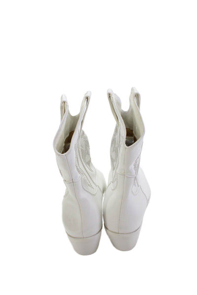 Billini Womens Pull On Pointed Toe Cowboy Ankle Boots White Size 8