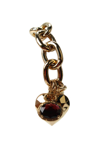 Juicy Couture Womens Gold Tone Faceted Heart Red Crystal Charm Bracelet 8" NIB