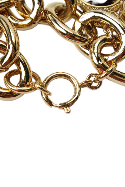 Juicy Couture Womens Gold Tone Faceted Heart Red Crystal Charm Bracelet 8" NIB