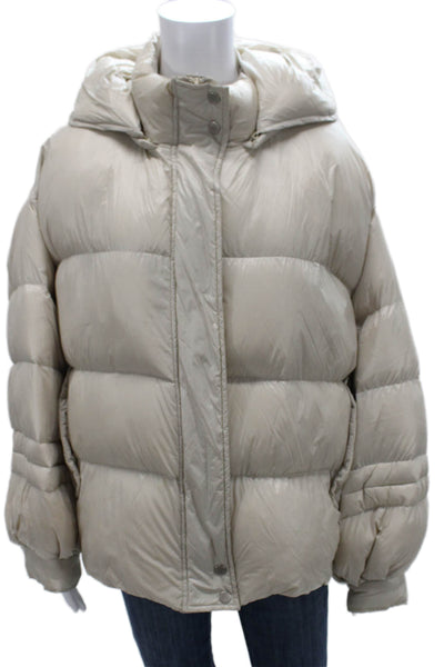 Moneypacking Womens Puffer Jacket Beige Polyester Snap Closure Size M