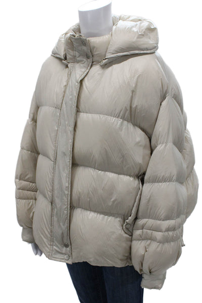 Moneypacking Womens Puffer Jacket Beige Polyester Snap Closure Size M