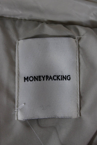 Moneypacking Womens Puffer Jacket Beige Polyester Snap Closure Size M