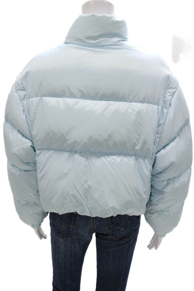 Prada Womens Puffer Jacket Blue Down Snap Long Sleeve Size 38