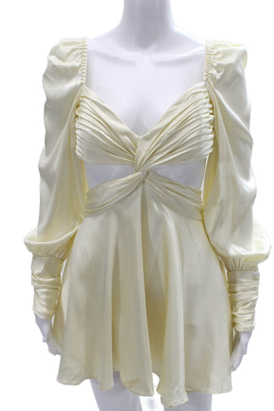 sthr Womens Mini Silk Ivory Square Neck Long Sleeve Zip Dress Size S