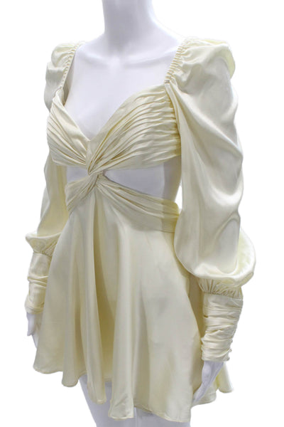 sthr Womens Mini Silk Ivory Square Neck Long Sleeve Zip Dress Size S