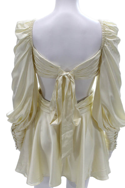 sthr Womens Mini Silk Ivory Square Neck Long Sleeve Zip Dress Size S