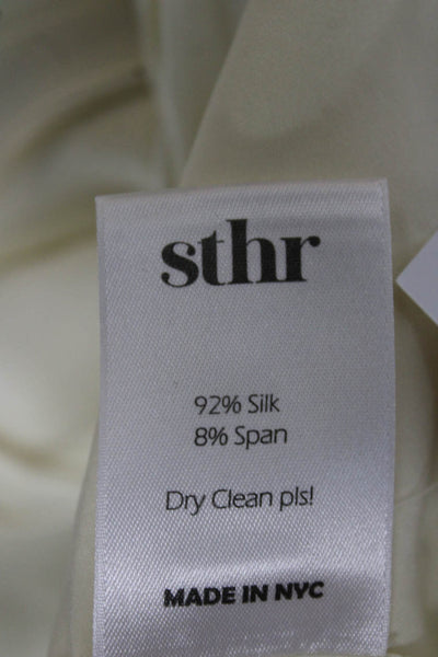 sthr Womens Mini Silk Ivory Square Neck Long Sleeve Zip Dress Size S