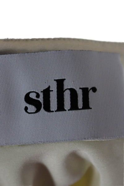 sthr Womens Mini Silk Ivory Square Neck Long Sleeve Zip Dress Size S