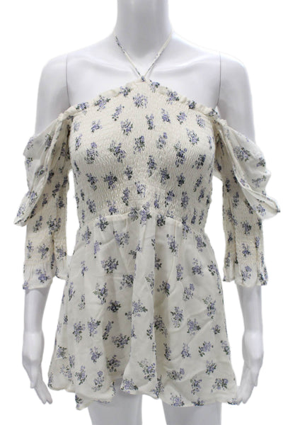 Reformation Womens White Viscose Halter Romper 3/4 Sleeve Short Size S