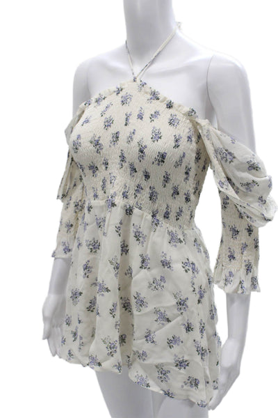 Reformation Womens White Viscose Halter Romper 3/4 Sleeve Short Size S