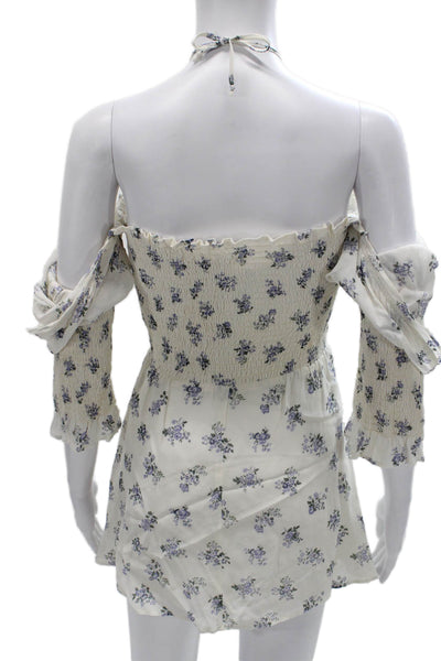 Reformation Womens White Viscose Halter Romper 3/4 Sleeve Short Size S