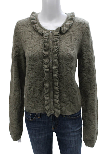 DH New York Women Green Merino Geometric Cardigan Long Sleeve Size M