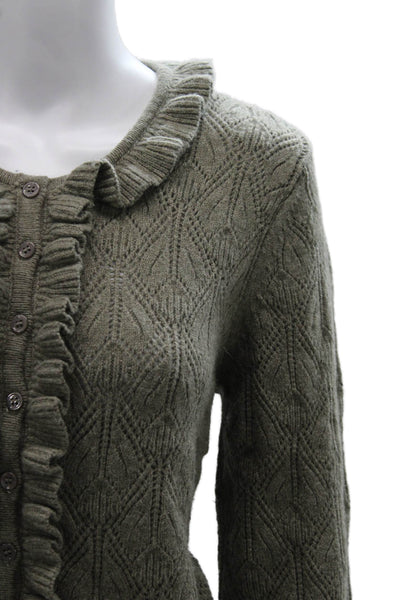 DH New York Women Green Merino Geometric Cardigan Long Sleeve Size M