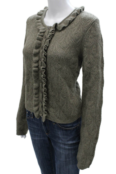 DH New York Women Green Merino Geometric Cardigan Long Sleeve Size M