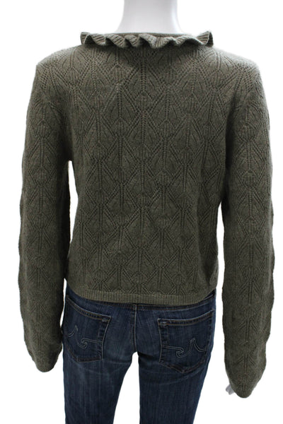 DH New York Women Green Merino Geometric Cardigan Long Sleeve Size M
