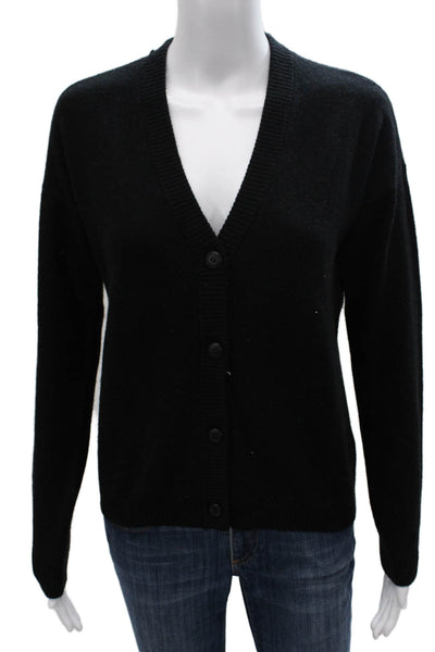 Minnie Rose Womens Black Cashmere V Neck Cardigan Long Sleeve Size XS