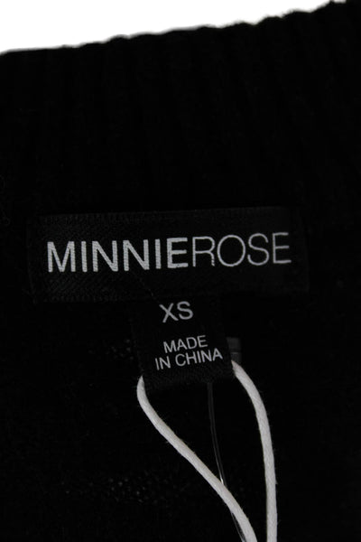 Minnie Rose Womens Black Cashmere V Neck Cardigan Long Sleeve Size XS