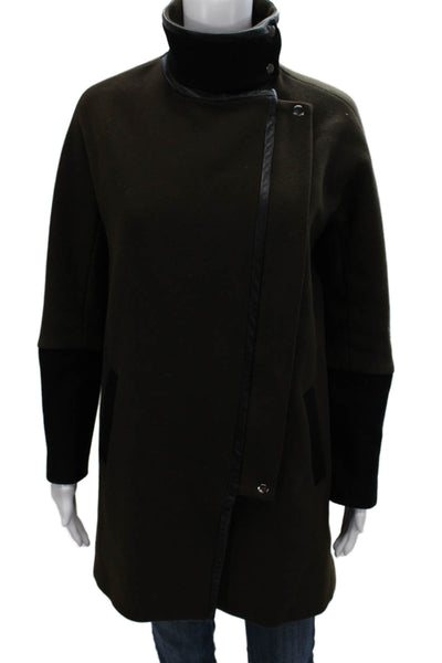 Madewell Womens Green Wool Blend Overcoat Snap Long Sleeve Size 2