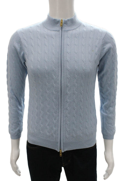 Peter Millar Mens Full Zip Sweater Blue Merino Wool Mockneck Long Sleeve Size M
