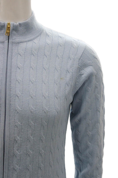 Peter Millar Mens Full Zip Sweater Blue Merino Wool Mockneck Long Sleeve Size M