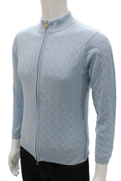 Peter Millar Mens Full Zip Sweater Blue Merino Wool Mockneck Long Sleeve Size M