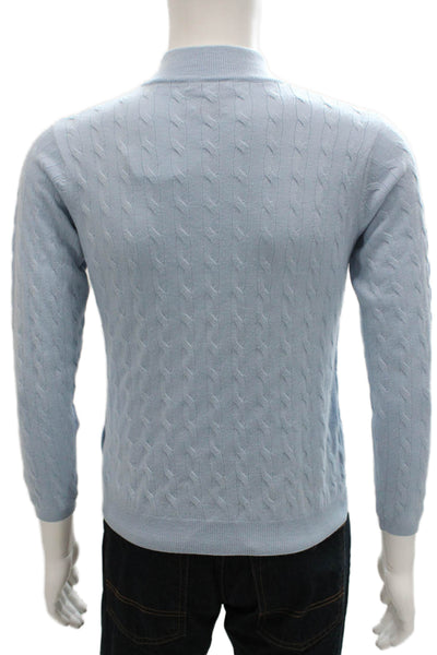 Peter Millar Mens Full Zip Sweater Blue Merino Wool Mockneck Long Sleeve Size M