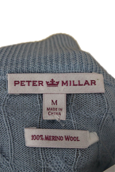 Peter Millar Mens Full Zip Sweater Blue Merino Wool Mockneck Long Sleeve Size M