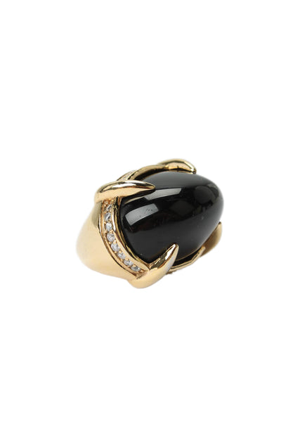 Charlotte Bjorlin D'Elia Womens Gold Tone Black Onyx + Crystal Beast Ring Sz 6