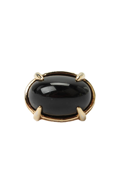 Charlotte Bjorlin D'Elia Womens Gold Tone Black Onyx + Crystal Beast Ring Sz 6