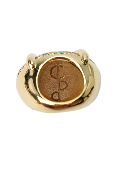 Charlotte Bjorlin D'Elia Womens Gold Tone Black Onyx + Crystal Beast Ring Sz 6