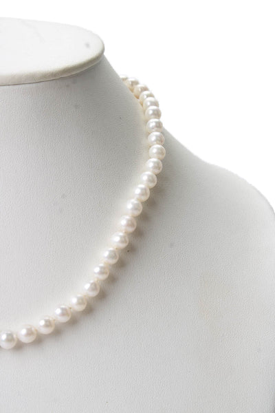Designer Womens 925 Silver 7-8mm White Pearl Strand Necklace 18" 31.2g
