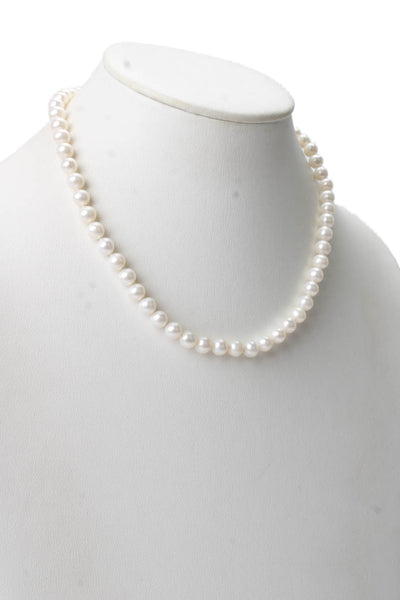 Designer Womens 925 Silver 7-8mm White Pearl Strand Necklace 18" 31.2g