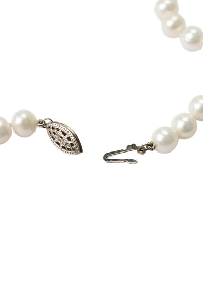 Designer Womens 925 Silver 7-8mm White Pearl Strand Necklace 18" 31.2g