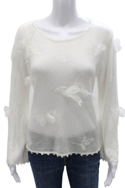 Christian Dior Womens White Wool Pullover Sweater Long Sleeve Round Neck Size S