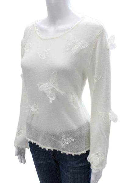 Christian Dior Womens White Wool Pullover Sweater Long Sleeve Round Neck Size S