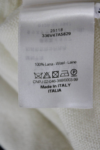Christian Dior Womens White Wool Pullover Sweater Long Sleeve Round Neck Size S