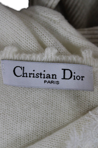 Christian Dior Womens White Wool Pullover Sweater Long Sleeve Round Neck Size S