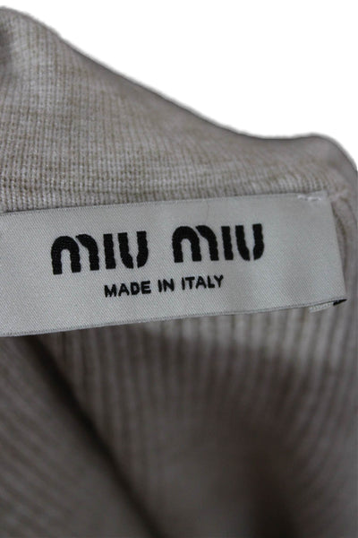 Miu Miu Women Beige Cashmere Collared Long Sleeve Cardigan Size 38