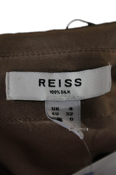 Reiss Women Silk Collared Button Front Long Sleeve Blouse Beige Size 0