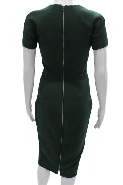 Victoria Beckham Women Sheath Dress Green Short Sleeve Round Neck Size 2